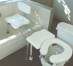 The XB700 shown in use with the optional Duramed toilet transfer bridge
