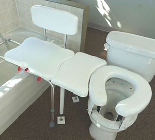 The XB700 shown in use with the optional Duramed toilet transfer bridge